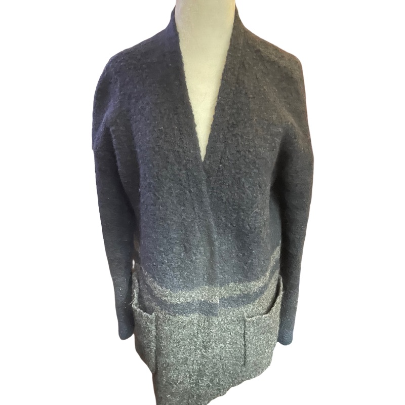 Madewell Cardigan Womens Small Navy Blue Gray Long Sleeve Wool Hidden Button